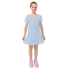 Bleu Pink Line Vertical Kids  Short Sleeve Velvet Dress