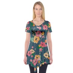 Aloha Hawaii Flower Floral Sexy Short Sleeve Tunic 