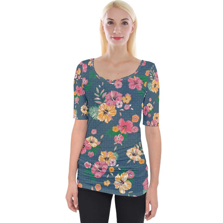 Aloha Hawaii Flower Floral Sexy Wide Neckline Tee