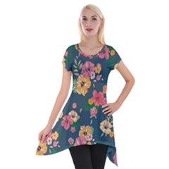 Aloha Hawaii Flower Floral Sexy Short Sleeve Side Drop Tunic