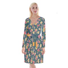 Aloha Hawaii Flower Floral Sexy Long Sleeve Velvet Front Wrap Dress