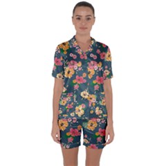 Aloha Hawaii Flower Floral Sexy Satin Short Sleeve Pyjamas Set