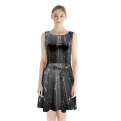 Black Rays Light Stars Space Sleeveless Waist Tie Chiffon Dress