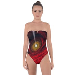 Black Red Space Hole Tie Back One Piece Swimsuit by Mariart