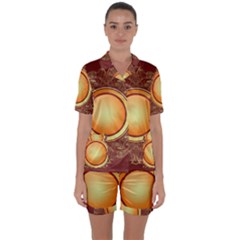 Badge Gilding Sun Red Oriental Satin Short Sleeve Pyjamas Set