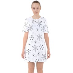 Black Holiday Snowflakes Sixties Short Sleeve Mini Dress by Mariart