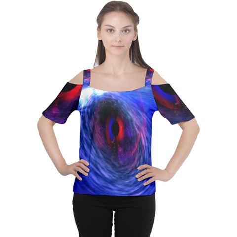 Blue Red Eye Space Hole Galaxy Cutout Shoulder Tee by Mariart