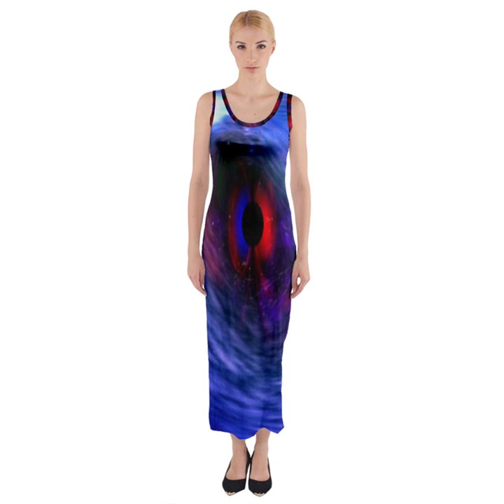 Blue Red Eye Space Hole Galaxy Fitted Maxi Dress