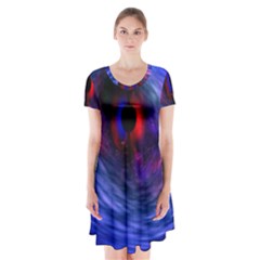 Blue Red Eye Space Hole Galaxy Short Sleeve V-neck Flare Dress by Mariart