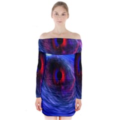 Blue Red Eye Space Hole Galaxy Long Sleeve Off Shoulder Dress by Mariart