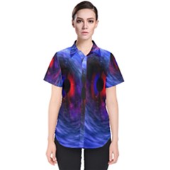 Blue Red Eye Space Hole Galaxy Women s Short Sleeve Shirt