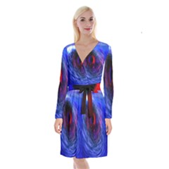 Blue Red Eye Space Hole Galaxy Long Sleeve Velvet Front Wrap Dress by Mariart