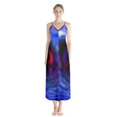 Blue Red Eye Space Hole Galaxy Button Up Chiffon Maxi Dress by Mariart