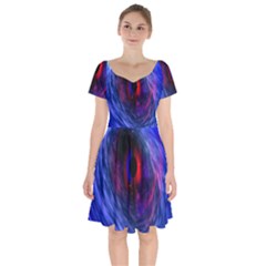 Blue Red Eye Space Hole Galaxy Short Sleeve Bardot Dress