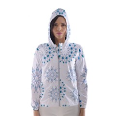 Blue Winter Snowflakes Star Triangle Hooded Wind Breaker (women) by Mariart