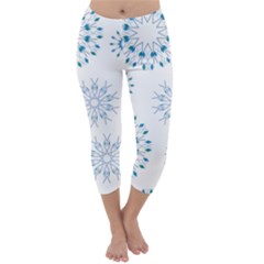 Blue Winter Snowflakes Star Triangle Capri Winter Leggings  by Mariart