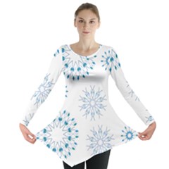 Blue Winter Snowflakes Star Triangle Long Sleeve Tunic  by Mariart