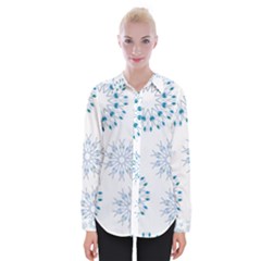 Blue Winter Snowflakes Star Triangle Womens Long Sleeve Shirt