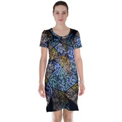 Multi Color Tile Twirl Octagon Short Sleeve Nightdress by Nexatart