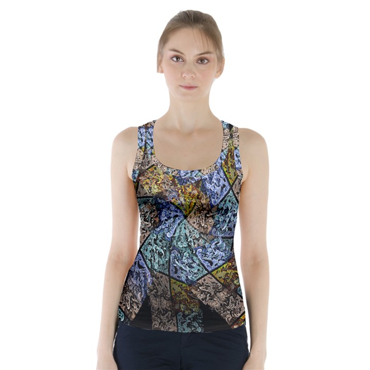 Multi Color Tile Twirl Octagon Racer Back Sports Top