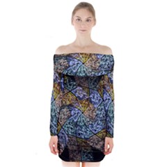 Multi Color Tile Twirl Octagon Long Sleeve Off Shoulder Dress by Nexatart