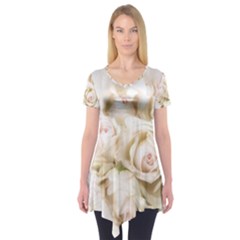 Pastel Roses Antique Vintage Short Sleeve Tunic  by Nexatart