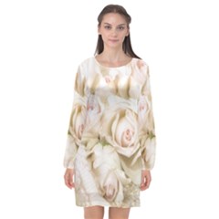 Pastel Roses Antique Vintage Long Sleeve Chiffon Shift Dress  by Nexatart