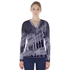 Architecture Parliament Landmark V-neck Long Sleeve Top