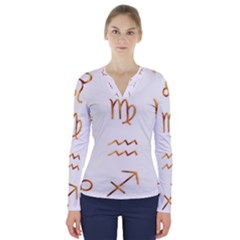 Signs Of The Zodiac Zodiac Aries V-neck Long Sleeve Top by Nexatart