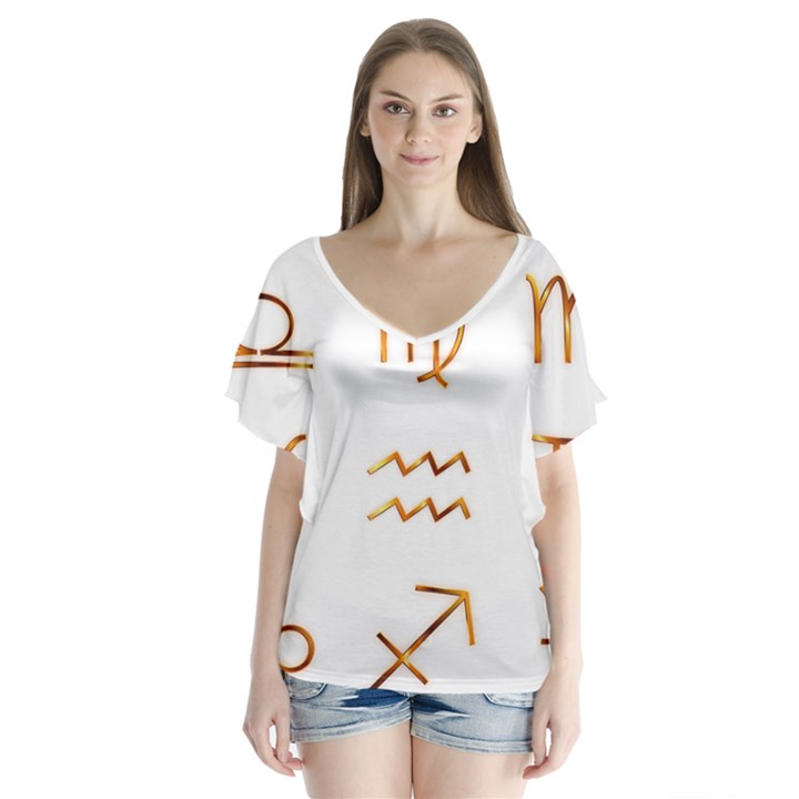 Signs Of The Zodiac Zodiac Aries V-Neck Flutter Sleeve Top