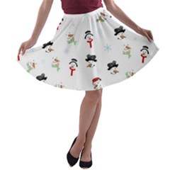 Snowman Pattern A-line Skater Skirt by Valentinaart