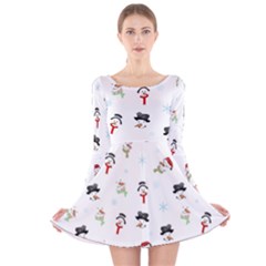 Snowman Pattern Long Sleeve Velvet Skater Dress by Valentinaart