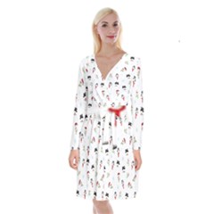 Snowman Pattern Long Sleeve Velvet Front Wrap Dress by Valentinaart