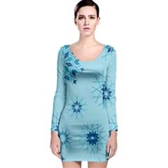 Blue Winter Snowflakes Star Long Sleeve Bodycon Dress by Mariart