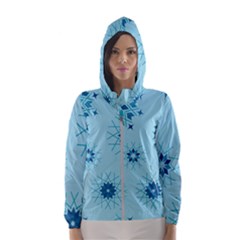 Blue Winter Snowflakes Star Hooded Wind Breaker (women)