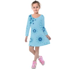 Blue Winter Snowflakes Star Kids  Long Sleeve Velvet Dress