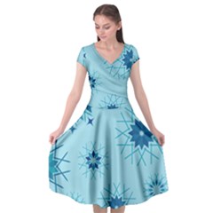 Blue Winter Snowflakes Star Cap Sleeve Wrap Front Dress by Mariart