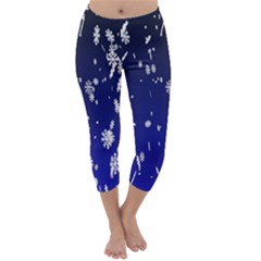 Blue Sky Christmas Snowflake Capri Winter Leggings  by Mariart