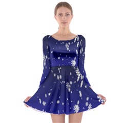 Blue Sky Christmas Snowflake Long Sleeve Skater Dress by Mariart