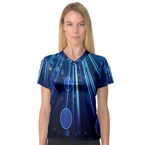 Blue Rays Light Stars Space V-neck Sport Mesh Tee by Mariart