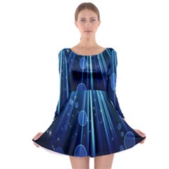 Blue Rays Light Stars Space Long Sleeve Skater Dress by Mariart