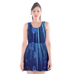 Blue Rays Light Stars Space Scoop Neck Skater Dress by Mariart