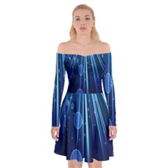 Blue Rays Light Stars Space Off Shoulder Skater Dress by Mariart