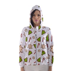 Ginger Cookies Christmas Pattern Hooded Wind Breaker (women) by Valentinaart