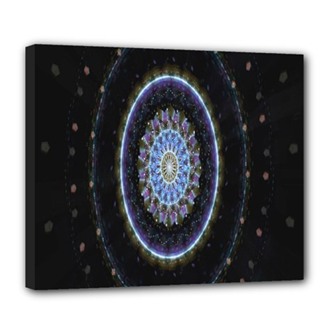 Colorful Hypnotic Circular Rings Space Deluxe Canvas 24  X 20   by Mariart