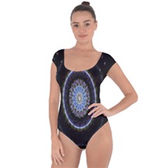 Colorful Hypnotic Circular Rings Space Short Sleeve Leotard  by Mariart