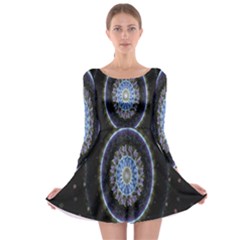 Colorful Hypnotic Circular Rings Space Long Sleeve Skater Dress by Mariart