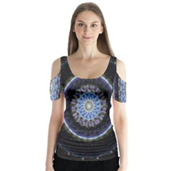 Colorful Hypnotic Circular Rings Space Butterfly Sleeve Cutout Tee 