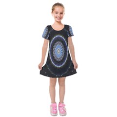 Colorful Hypnotic Circular Rings Space Kids  Short Sleeve Velvet Dress by Mariart