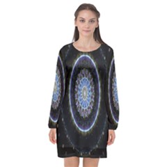 Colorful Hypnotic Circular Rings Space Long Sleeve Chiffon Shift Dress 